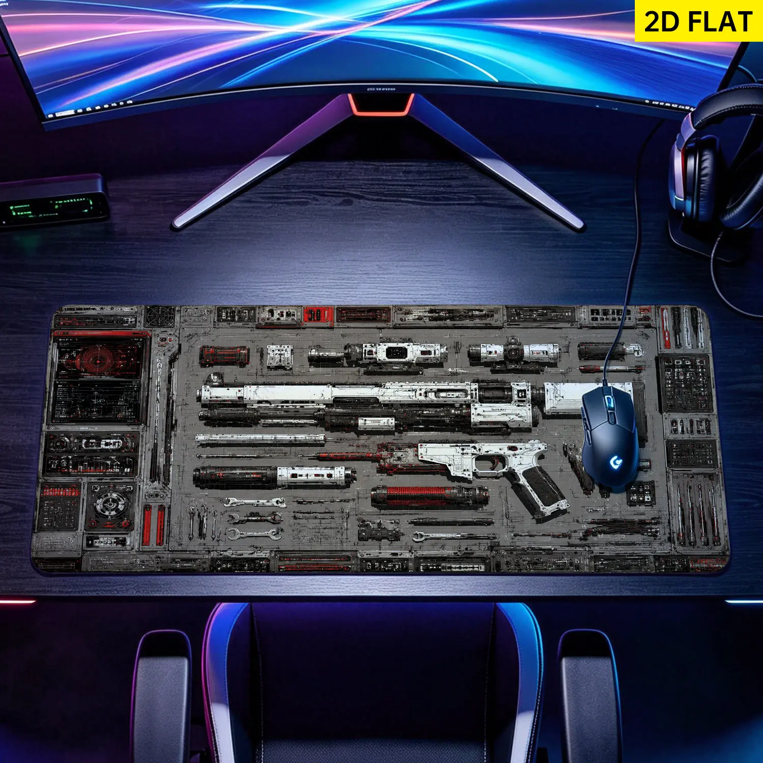 Sci-Fi Futuristic Mechanical Tools Design Mouse Pad, Multi-Size Non-Slip Rubber Base Mousepad with Lock Edge, Washable Precision Control Desk Pad for Gamers/Workers, Office Desktop Protection & Decoration Gift