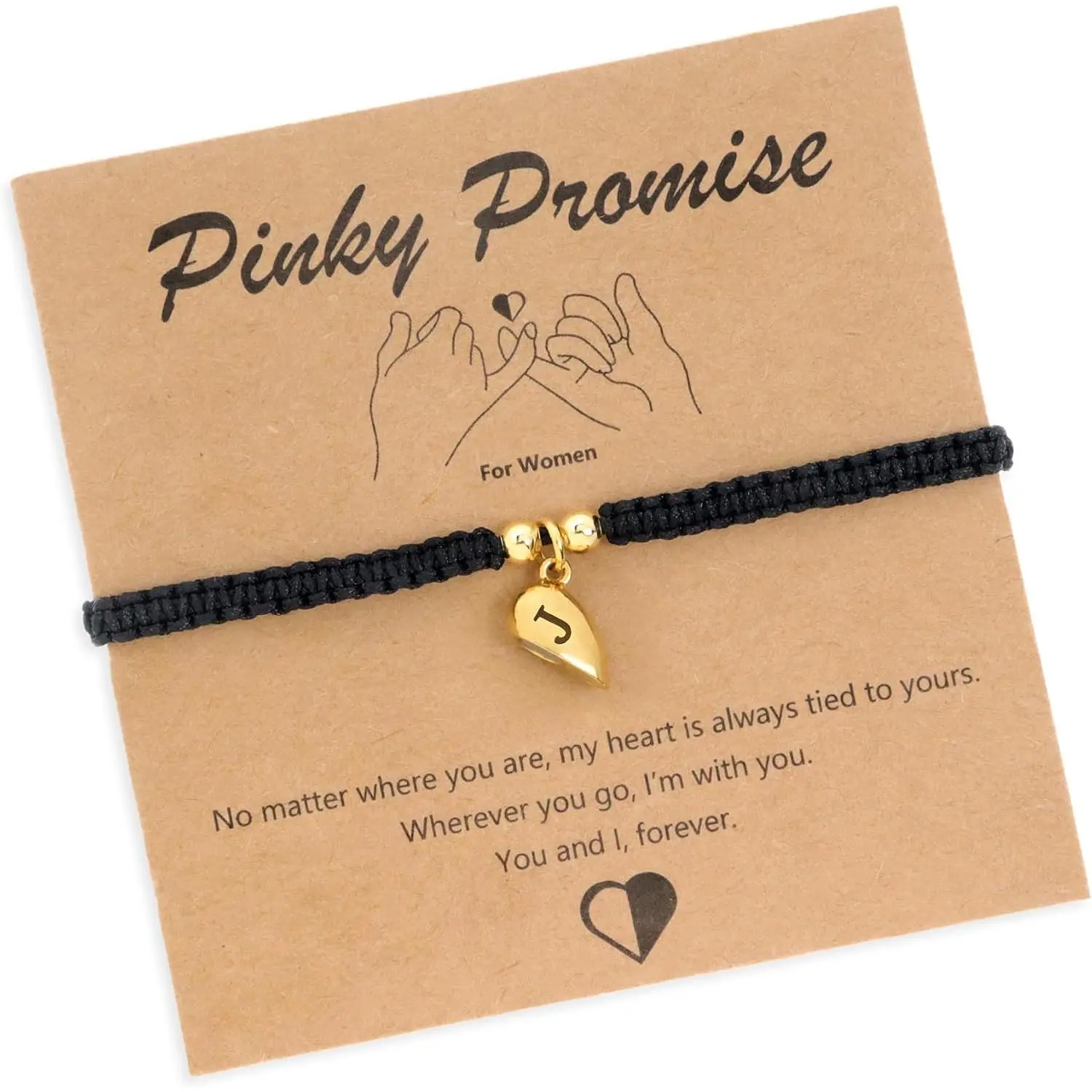Matching Bracelets for Couples,  Heart Initial Friendship Adjustable Couple Bracelet Women, Cute Match Charm Letter Name Black Braided Rope Valentines Bf Gf