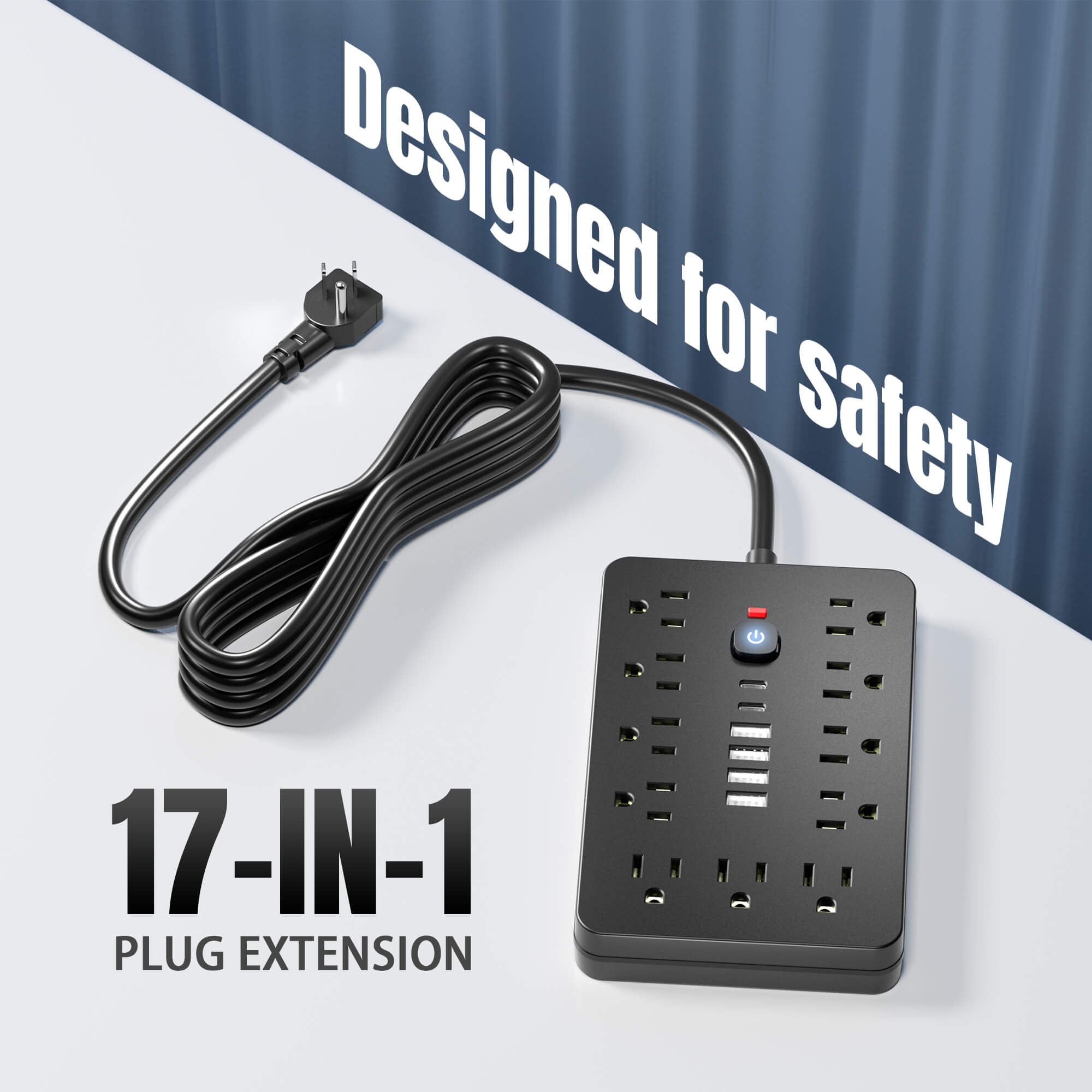 17 In 1 Surge Protector Power Strip, Wall Mounted Compact Desktop Charging Station With 11 AC Outlets, USB & Type-C Ports, Suitable for Home, Office and Travel