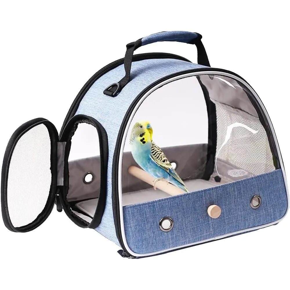 Portable Small Bird Travel Carrier for Parakeet, Parrot, Budgie, Guinea Pig, Bearded Dragon Reptile, Ideal for Hiking, Vet Visit and Bicycle Ride, Blue