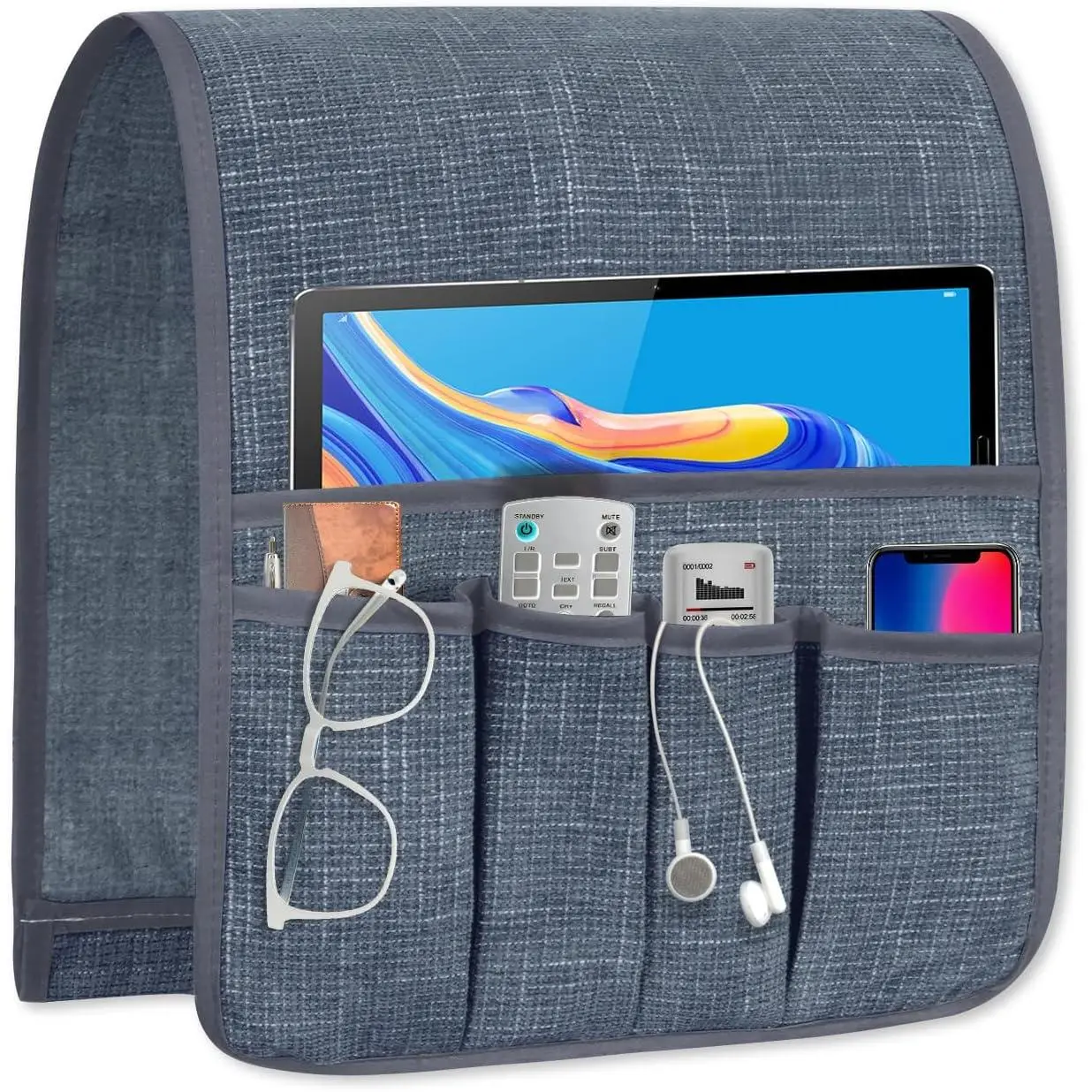Couch Armrest Remote Control Holder Couch Caddy Bed Caddy with 5 Pockets for TV Remote Key Glasses Phone Magazine, Great Gifts for Seniors