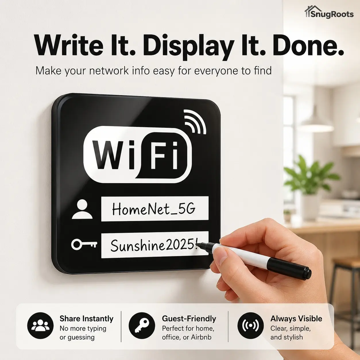 1 Pc Acrylic WiFi Password Sign, Acrylic Desktop Sign – Tabletop Guest WiFi Display and Changeable Password Notice for Home, Office, Hotel, Airbnb, Cafe, Restaurant, Business Use