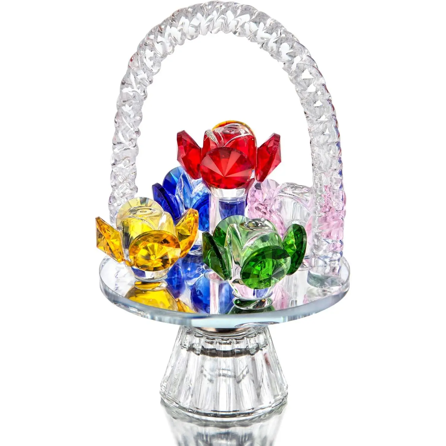 Colorful  Flower Basket Figurine Rotating Table Centerpiece Decor | Colorful  Glass Flower Basket Ornament with Rotating Base for  Table Christmas  for Her Decor