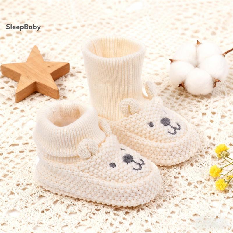 Knitted Baby Booties with Ears Soft Infant Boots Comfortable Winter Shoes for Boys and Girls