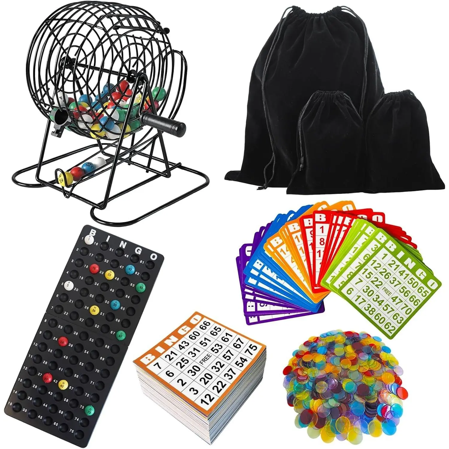 Deluxe Bingo Game Set with Metal Cage, 50 Bingo Cards, 500 Paper Sheets, 500 Chips, 75 Balls, Plastic Master Board - Great for Large Groups, Family Games Nights Parties (Classic Cage)