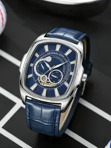 New Men's Watch Barrel Shape Blue Light Mineral Glass Large Dial, Trendy Casual Sports Quartz Watch, Silver Color Alloy Case
