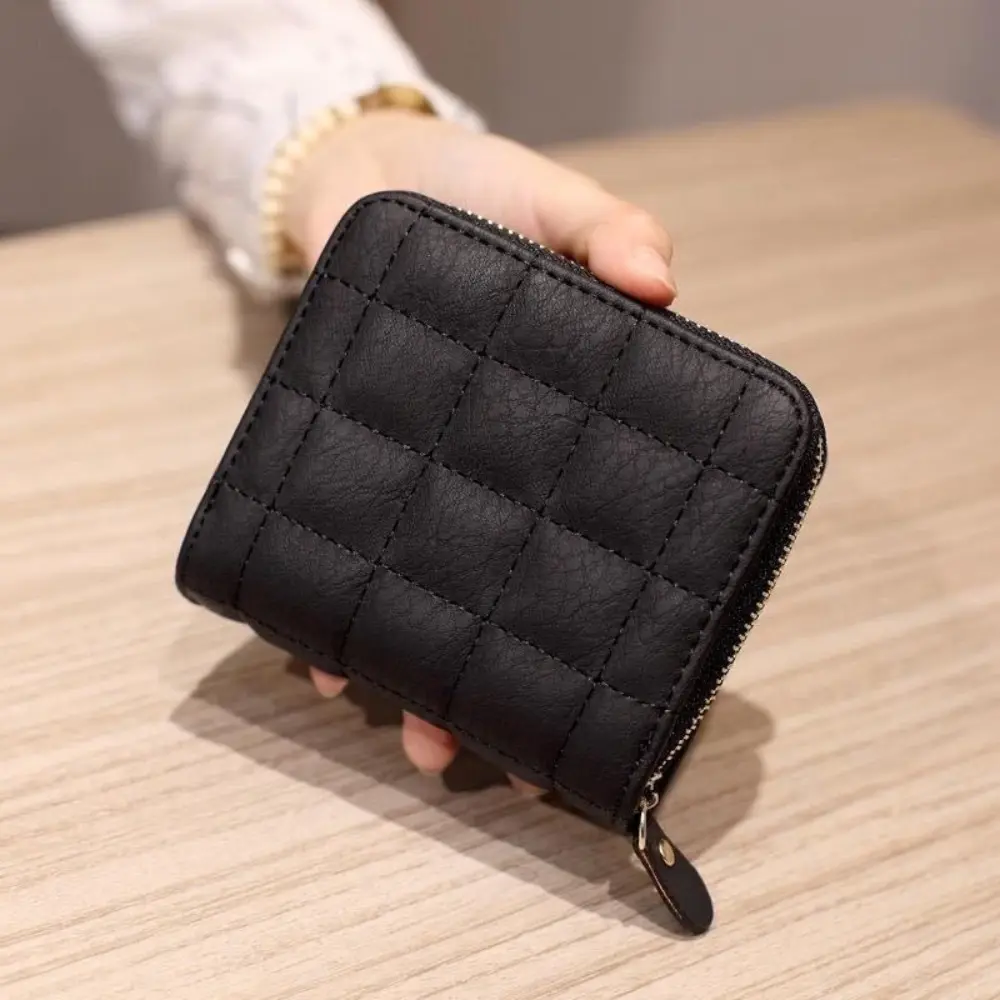 Quilted Diamond Mini Zip Wallet for Women, Multi Card Slots Slim Portable Coin Purse for Students