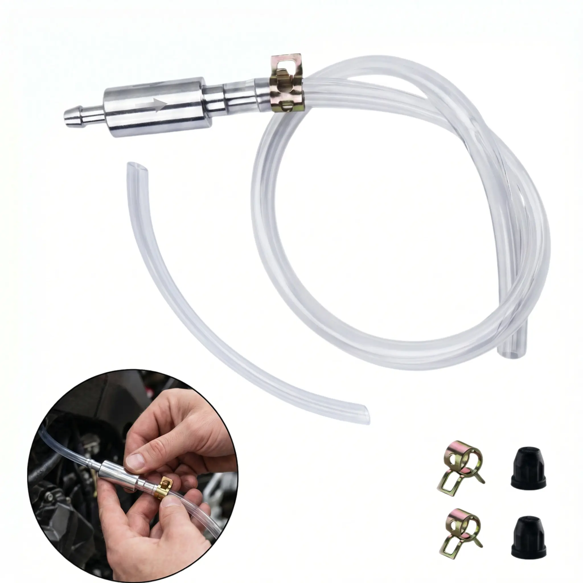 2026 new Brake Bleeder Kit, one-way check valve, Universal Brake Bleeder Tool Car Accessories for Car / Motorbike / Bike / motorcycle (1 Set) , metal clip tube soft, Stainless hydraulic brake system-YY0