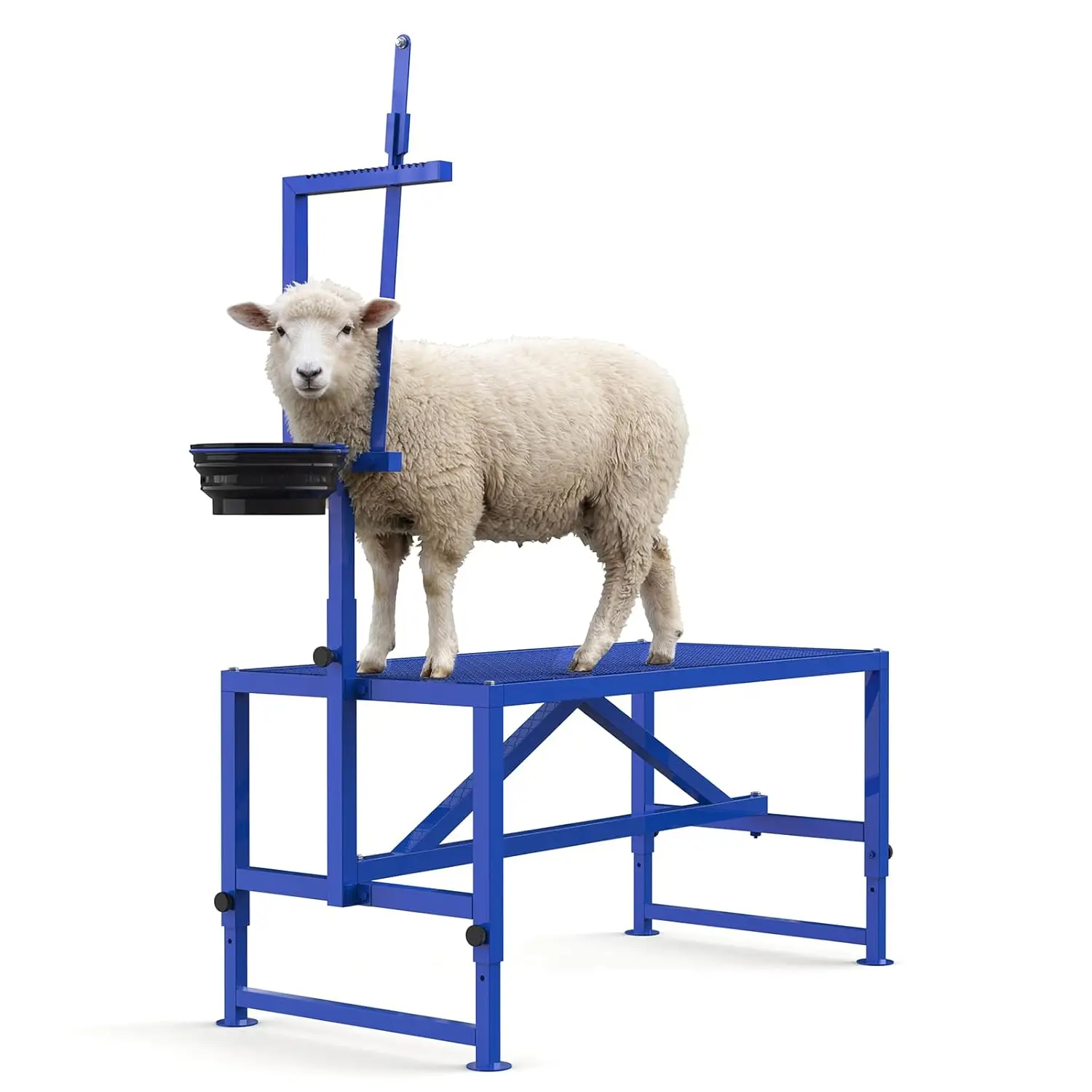 Heavy-Duty 600LBS Goat Stand with Feed Bin, 35 Inch Goat Milking Stand Adjustable Headpiece & Legs, Livestock Table for Grooming, Shearing, Physical Examination ﻿