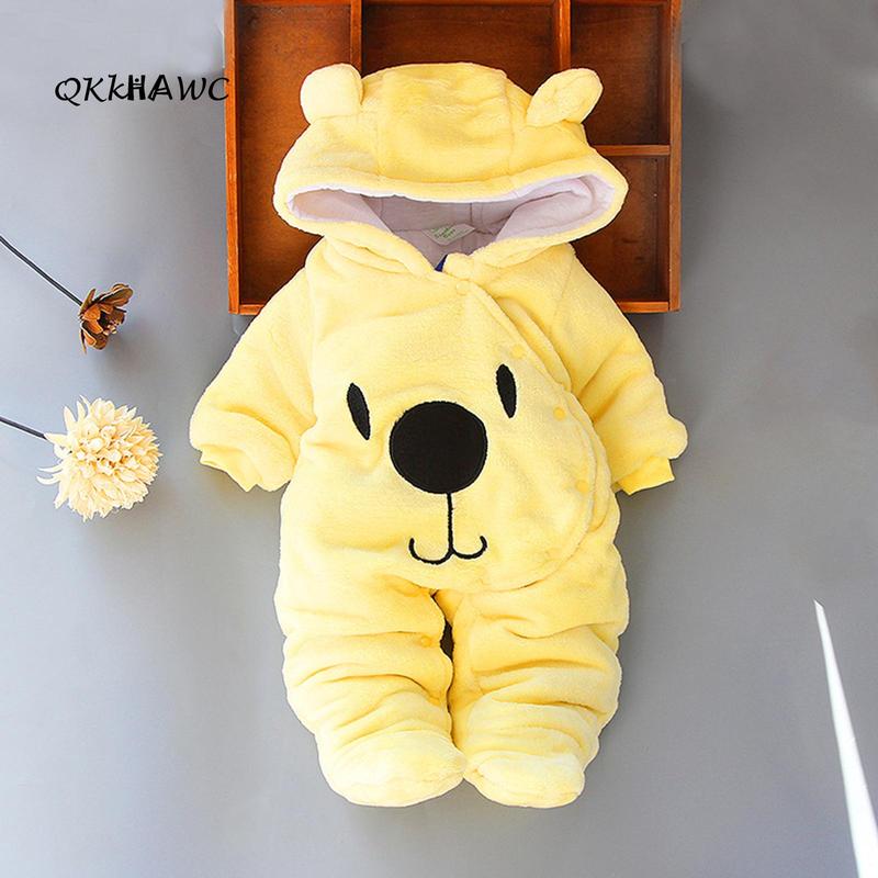 Baby Hooded Footie Romper Snap Up Fleece Snowsuit Winter Outwear Cute Pattern Jumpsuit Cozy