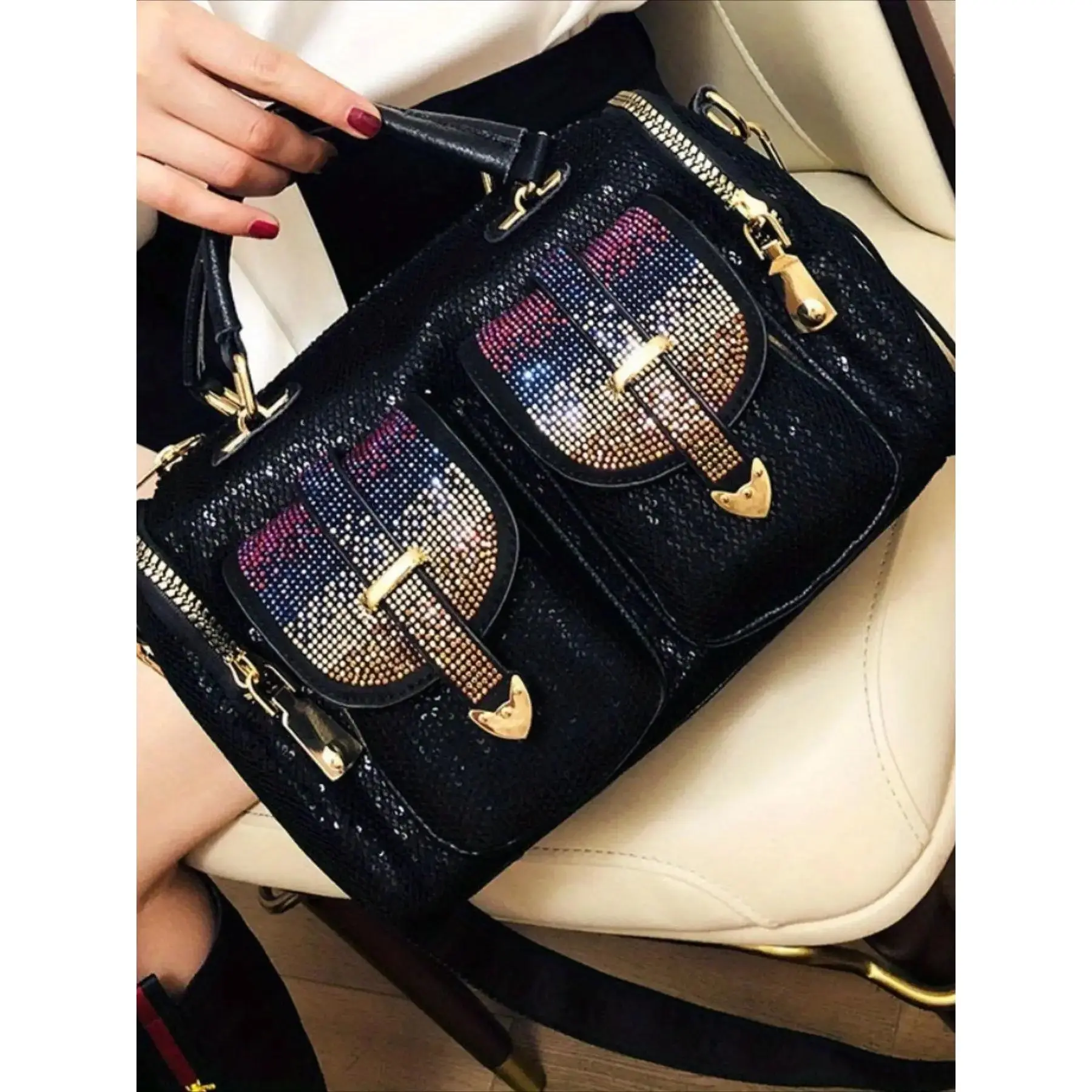 Diamond sequin bag, fashionable and elegant, large-capacity shoulder and crossbody bag for women, casual handbag, trendy casual handbag, stylish sequin bag