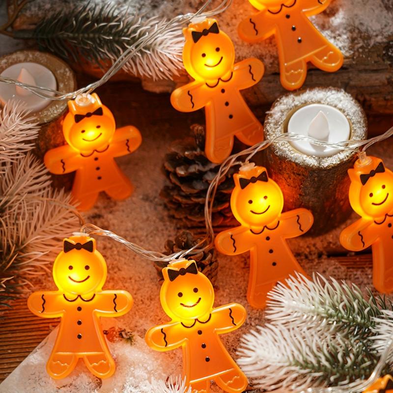 LED Gingerbread for Man String Lights - Battery-Powered, Multi-Color Christmas Decoration for Yard & Bedroom