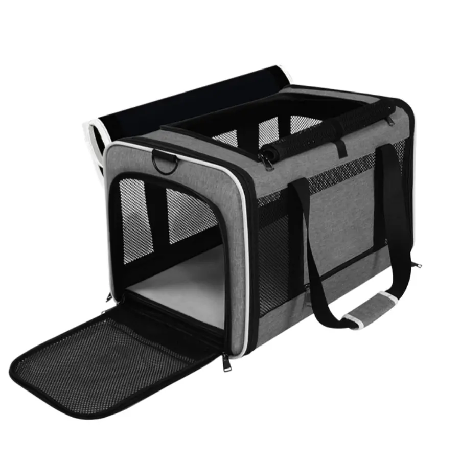 Collapsible Soft-Sided Pet Carrier Bag, Breathable Mesh Cat Travel Carrier with Top & Side Openings, Airline Approved Foldable Pet Tote Bag, Outdoor Animal Carrier for Cats, Kittens, Small Dogs, Puppies, Outdoor Travel, Vet Visit & Car Ride