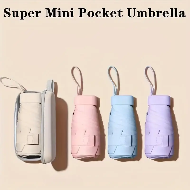Women's Super Mini Pocket Compact Fold Umbrella with Case, UPF 50+ UV Blocking, Slim Flat, Lightweight Portable Sun/Rain Shield for Purse (Bag Accessory)