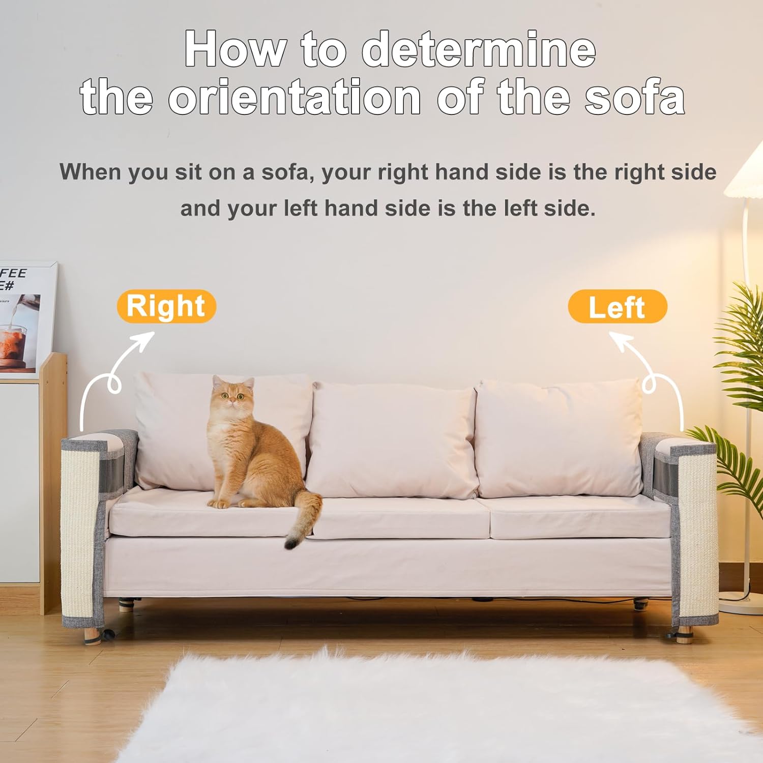 Sisal  Couch Protector Scratch Furniture Protector- Couch Protector from  Claws, Anti Couch Corner Sofa Protectors Furniture Scratch Guards for Cats - Right