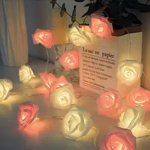 Rose Flower String Lights, 20 LED Battery Operated, Romantic, 10ft Artificial Flowers Garland, Valentine's Day Wedding Decor