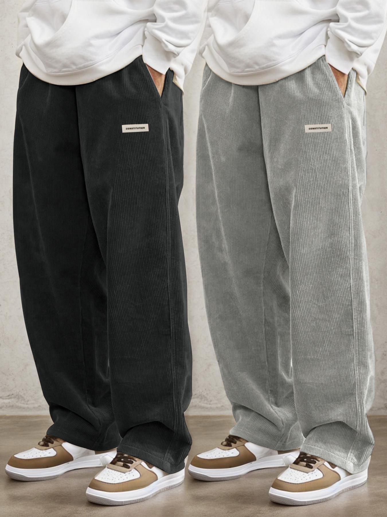 Men's Letter Patched Drawstring Waist Pants Comfy Straight Leg Trousers for Daily Wear, Casual Street Trousers, Men's Bottoms for All Seasons