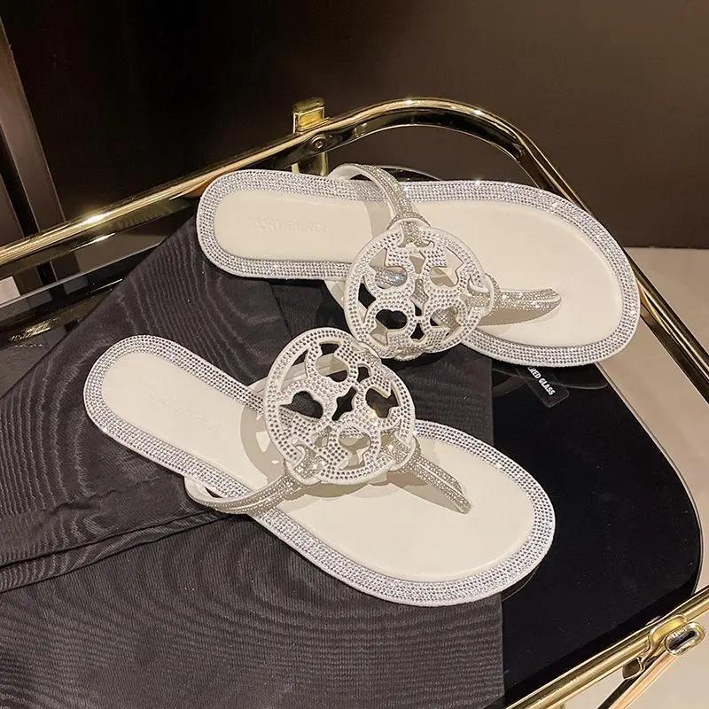 2026 Women's Diamond Flip Flops - Fashionable Casual Comfortable Flat Sandals for Home & Outdoor Wear Solid Color, Lightweight Breathable Perfect Girls' Daily Use Summer Walking Shoes Footwear