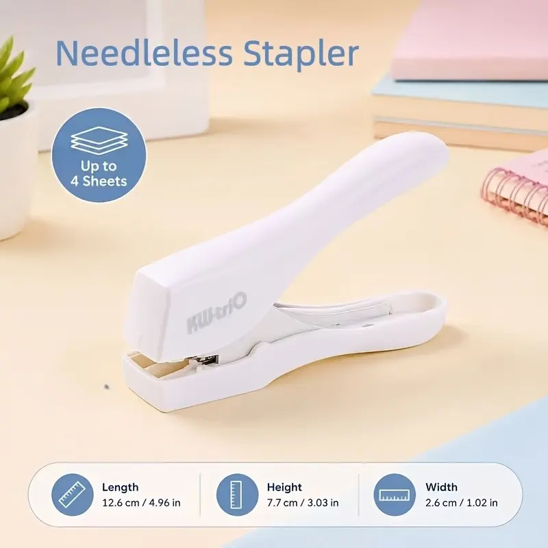 No-Nail Stapler, Needle-Free Paper Binder, Portable Handheld Document Organizer, Holds Up to 4 Sheets, Office Supplies for School and Home, Classroom Organization