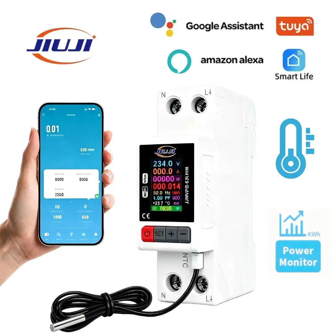 JIUJI JJMVPD-63LWM DIN Rail Tuya Smart Circuit Breaker LCD Power Meter kWh Monitor Timer Relay Remote Control Smart Life App Smart App Controlled