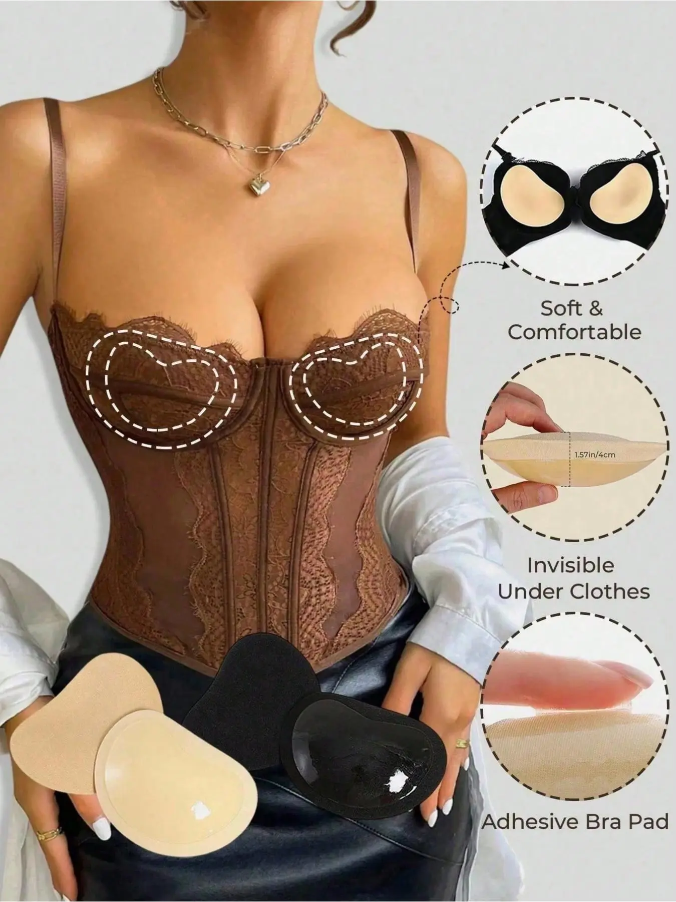 4pcs 2 Colors Heart Push Up Bra Pads, Self Adhesive Bra Inserts, Thick 3D Bust Enhancement, Fixed Without Shifting, Soft Skin-Friendly for Tube Tops & Fitted Outfits