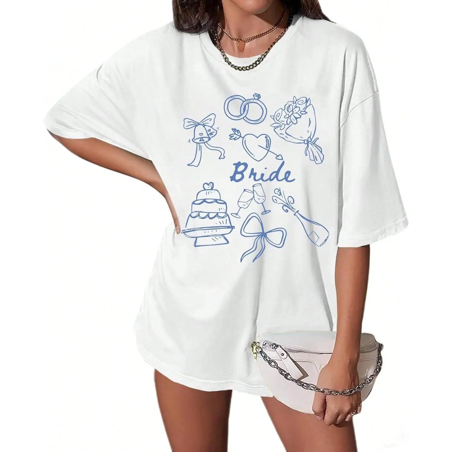 Bride  Bachelorette Bridesmaid Bridal Party  Oversized Mrs Engaged Wedding Tshirts | Plus Size Casual Graphic Tees | Cute Crew Neck Sho soft cotton women fyp bake text blessed girl cherry  crazy acid wash random shirt