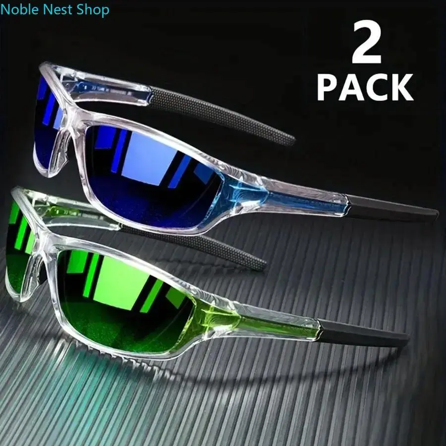 2-Pack Men’s Polarized Sports Sunglasses, Lightweight Mirror Night Vision Shades, Fashion UV Eyewear for Outdoor Cycling, Driving and Fishing Daily Use