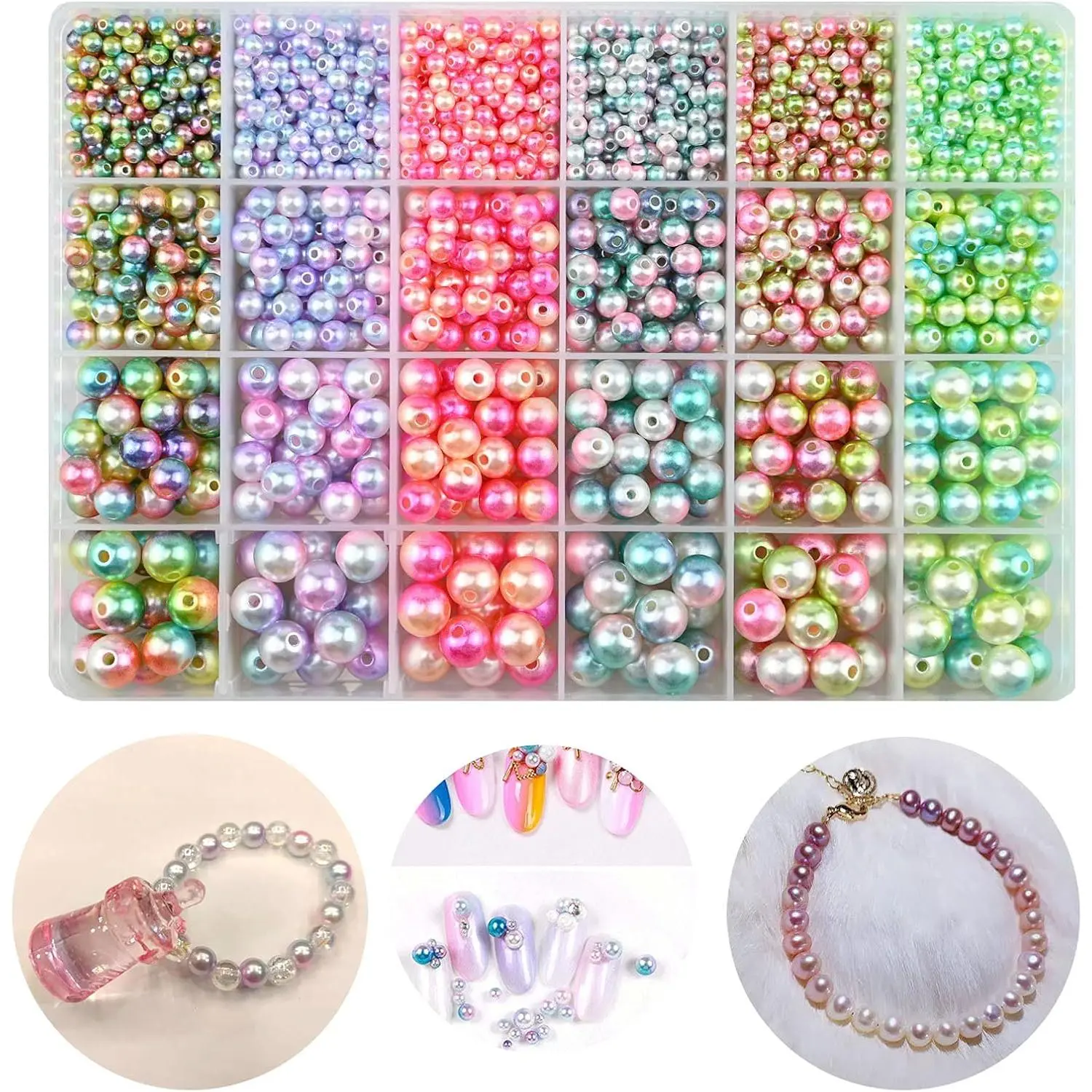 1890 count 6 Colors Gradient Imitation  Faux ABS  Beads Smooth Rainbow Beads for DIY  Making Earrings Necklaces Bracelets(4/6/8/10mm )