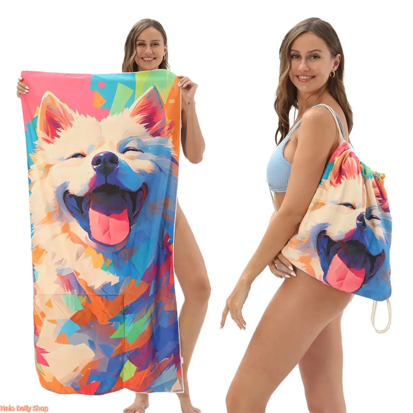 Unisex 2-in-1 Foldable Animal Print Travel Towel - Bath Towel with Built-in Bag, Portable All-in-1 Design for Beach Use, Travel Towels