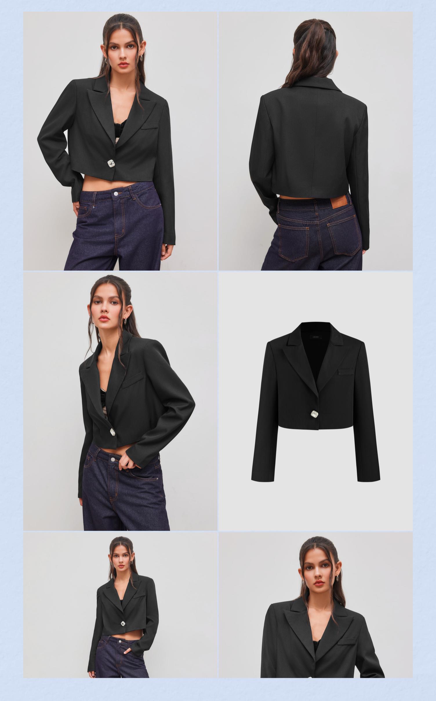 Cider [size 2-10] Collar Solid Rhinestone Button Blazer