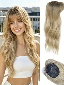 💃Instant Confidence Boost! Wavy Clip-In Hair Topper with Bangs, Natural-Looking Kanekalon Synthetic Hair for Fuller, Bouncy Waves, Synthetic Hair Toppers