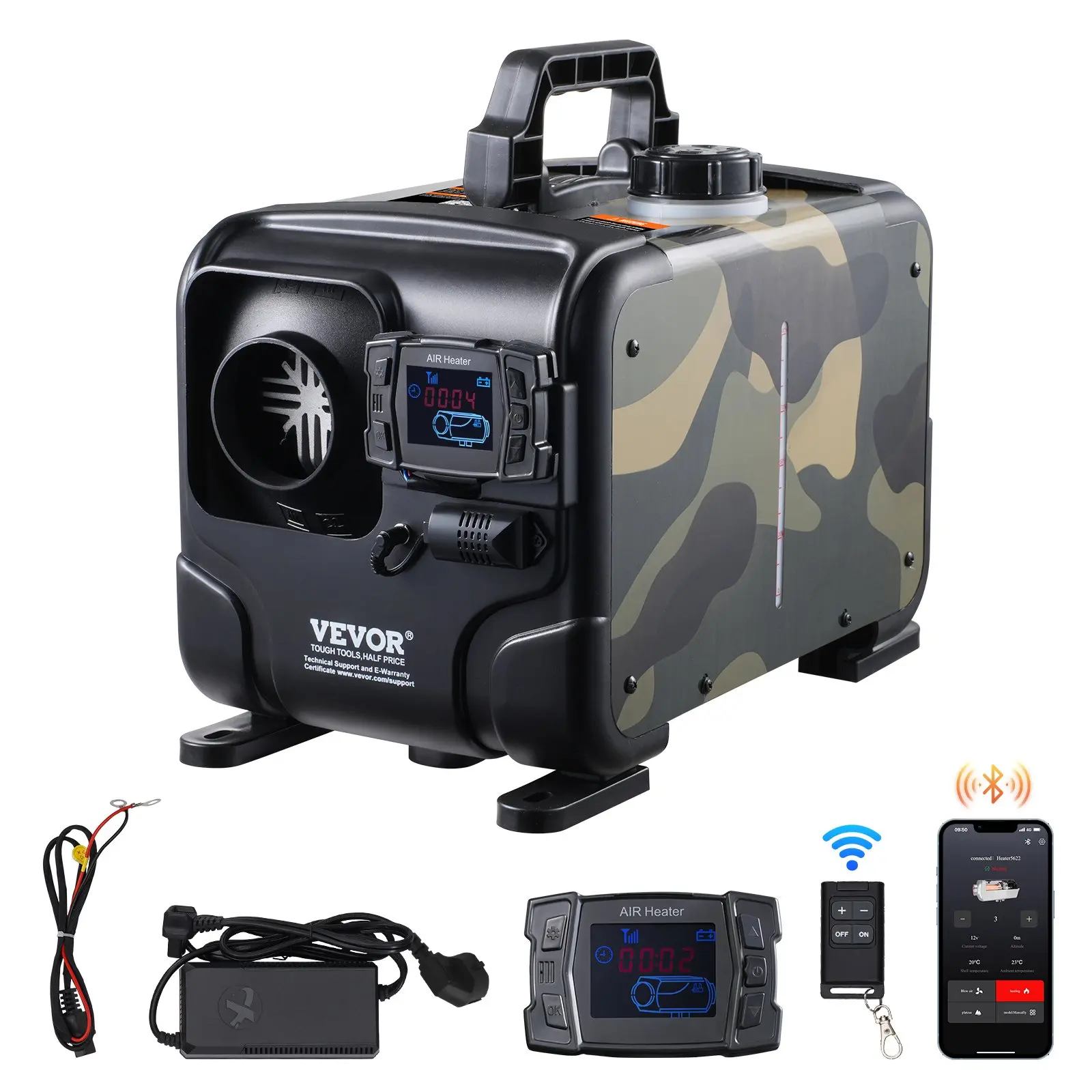 VEVOR 8KW Diesel Heater, 12V/24V All in One Diesel Air Heater, Bluetooth APP Control, Remote Control and Display Screen, CO Alarm, Fast Heating Horizontal Portable Diesel Heater for Vehicles, Garage