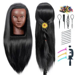 Training Head 26"-28'' Mannequin Head with Hair Styling Manikin Cosmetology Doll Head Training Braiding Practice Model Head with Clamp Holder
