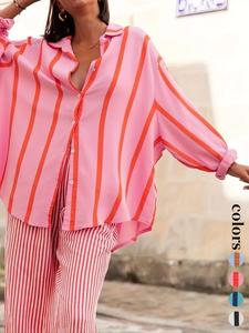 women's striped print long sleeve shirt, elegant casual button front top for daily wear, ladies clothes for all seasons