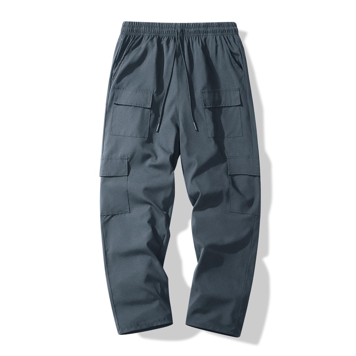 Everyday Essential Timeless Classic Mens Black Cargo Pants Casual Elastic Waist Multi Pocket Loose Fit Trousers for Casual Gatherings and Daily Life