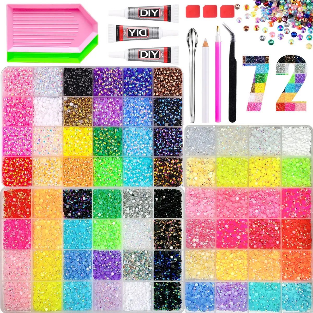Vibrant Shimmering 72-Color Crystal Set, Complete Tool Kit Included, Easy to Use for Beginners, Perfect for Crafting and DIY Projects Creative Gift for Her, Graduation Gift, Jelly Rhinestones, Bedazzle Gems, Bedazzling Kit, Diamond Art