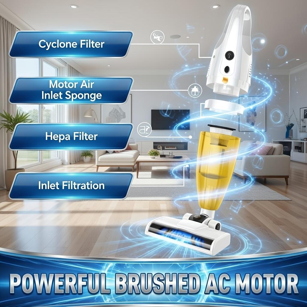 500W Corded Stick Vacuum Cleaner with 10 Accessories, 15KPa Powerful Suction, 2-in-1 Lightweight Handheld Vacuum Cleaner, Equipped with HEPA Filter, Silent Portable Dust Remover, Suitable for Hard Floors, Carpets, Pet Hair, Sofas, and Dormitories, Yellow