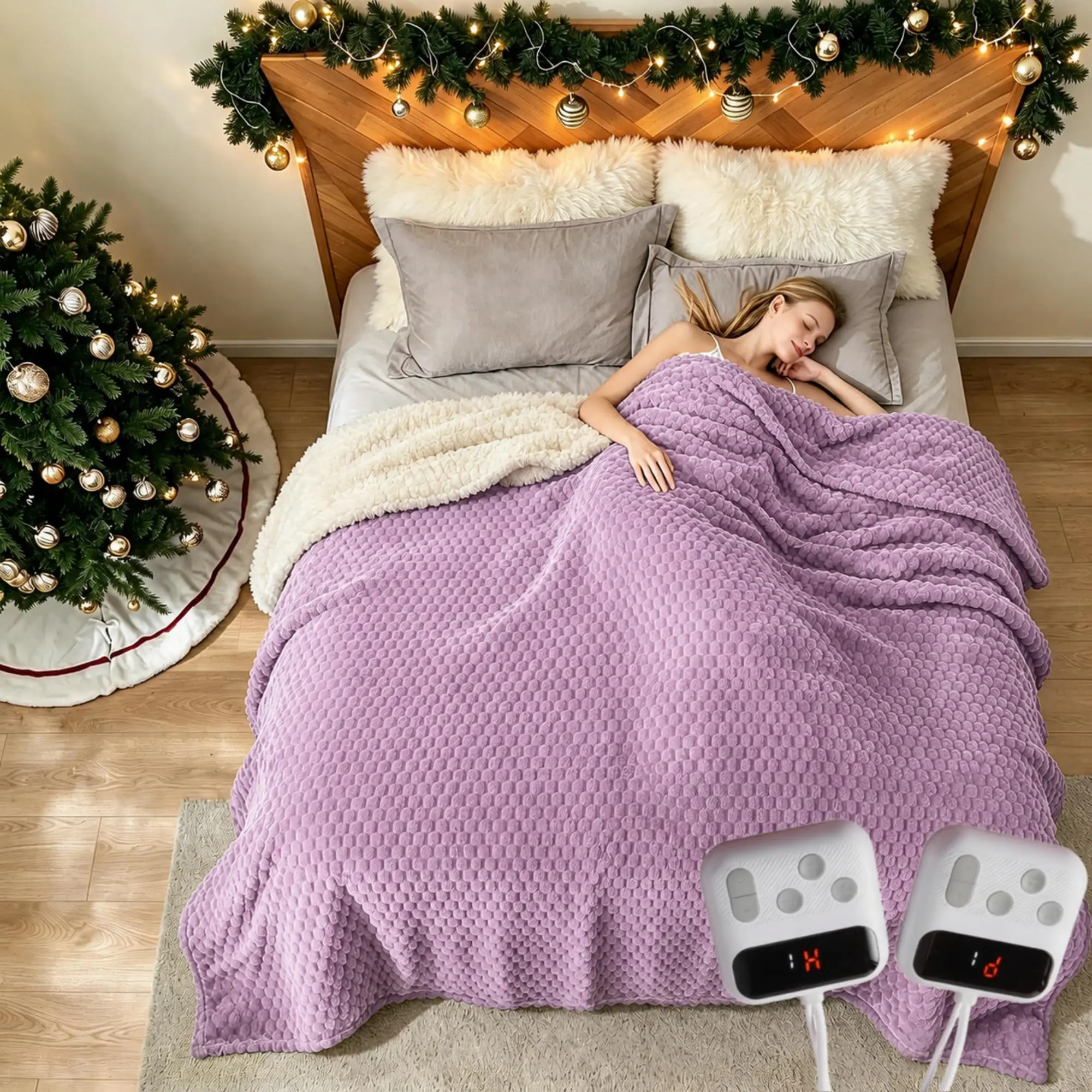 Garvee Cozy Electric Heated Throw Blanket, Sherpa Fleece & Flannel Reversible - Fast Heating - Auto Shut-Off - Machine Washable