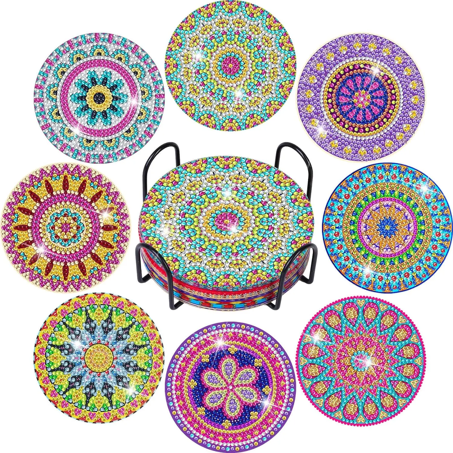 Toys & Hobbies DIY Clay Painting Coasters Kit - 8-Count Synthetic Plastic Tableware Set with Holder, Beginner-Friendly Art Craft for Coffee Tables Needlework