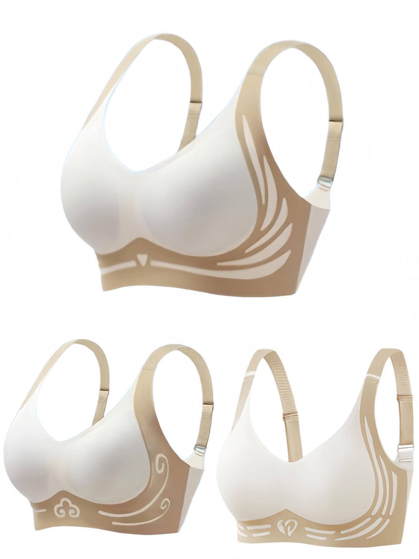 Women's Colorblock Print Wireless Bra, Adjustable Strap Push Up Bra, Soft Comfortable Breathable Lingerie for All Seasons
