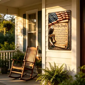 Vintage 1776 We The People Constitution Iron Metal Wall Plaque, 13 Star American Flag Bald Eagle Liberty Bell Patriotic Decor For Man Cave Home Office Living Room 4th Of July