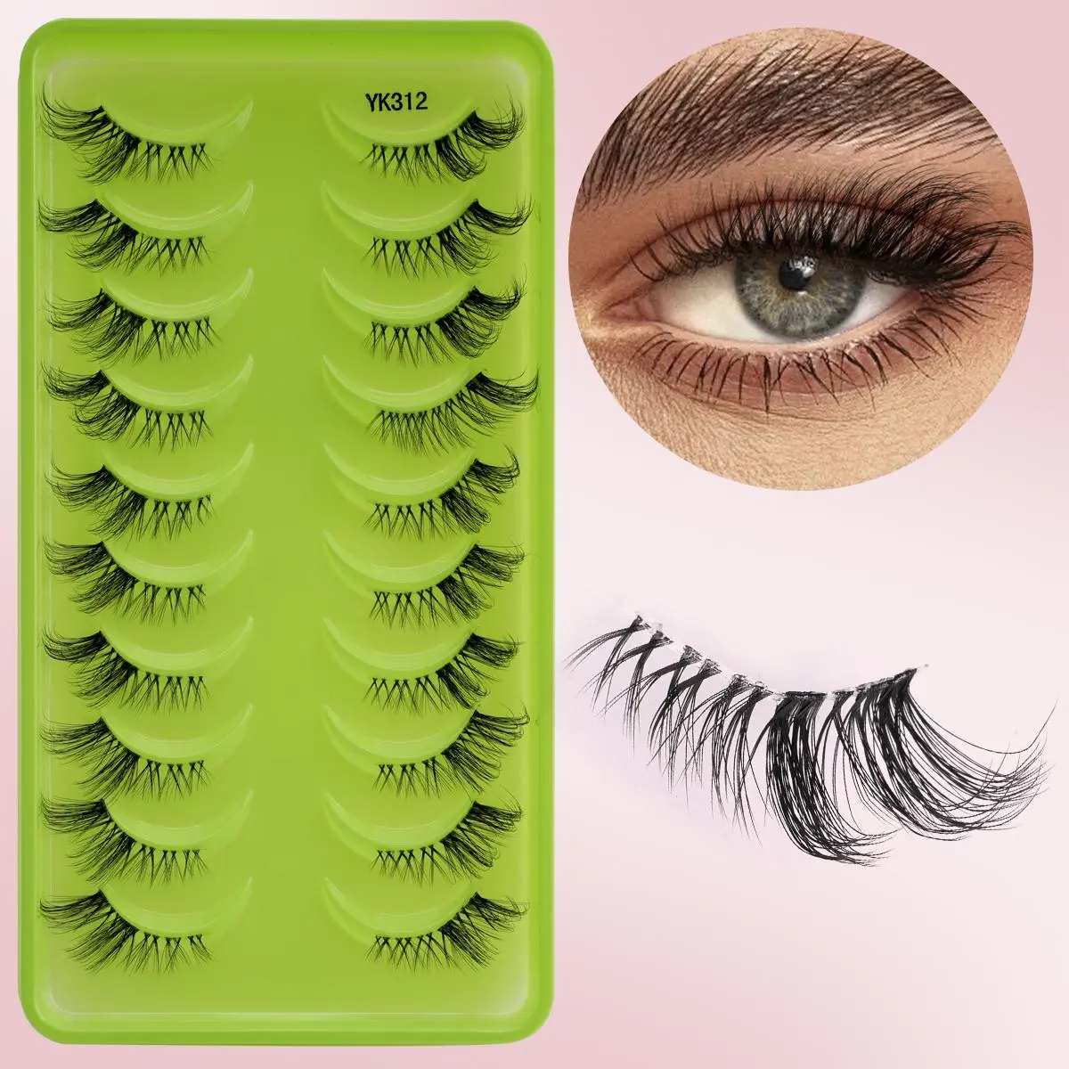 10 Pairs Transparent False Eyelashes, Natural Dense C Curl, Eye Tail Extension, Cat Eye Effect, Daily Makeup Tool for Women