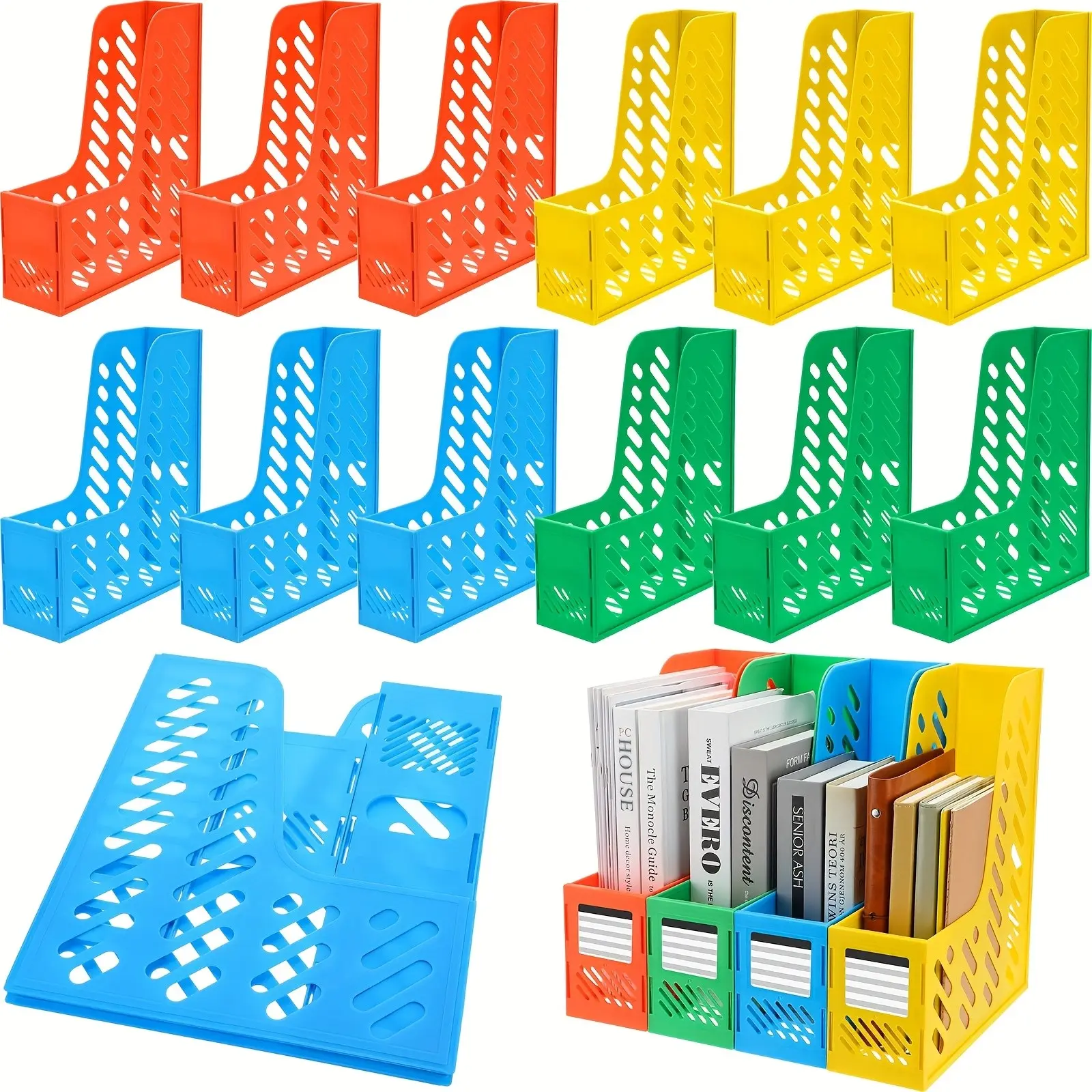 12 Pack Magazine Organizers Binder Organizer For Desk Plastic Vertical File Holder Magazine Racks Desk Accessories For Office, Home, Or School (Colorful)