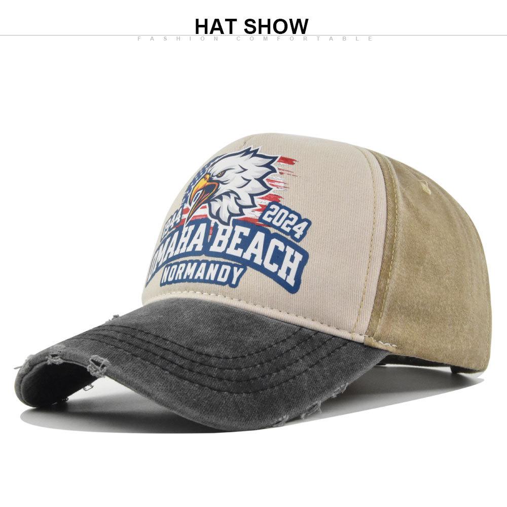 Cross-border Eagle Baseball Cap, Vintage Print Duckbill Cap, Motorcycle Truck Cap, Men's Washed Vintage Sun Hat