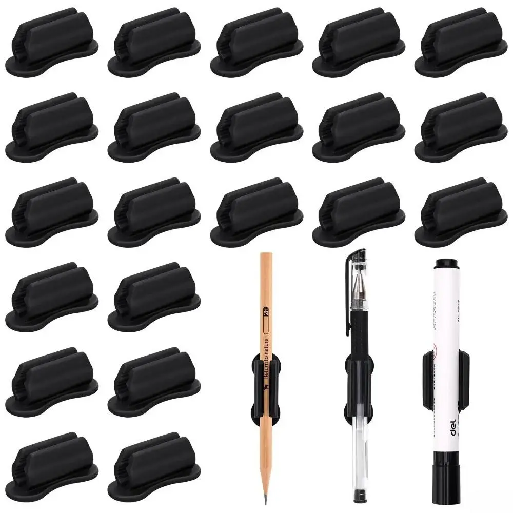 20 Pack Self-Stick Silicone Pen Holders, No Drill Wall & Desk Pencil Organizer, Space-Saving Soft Silicone Stationery Holders for Teachers, Classroom & Home Office Use