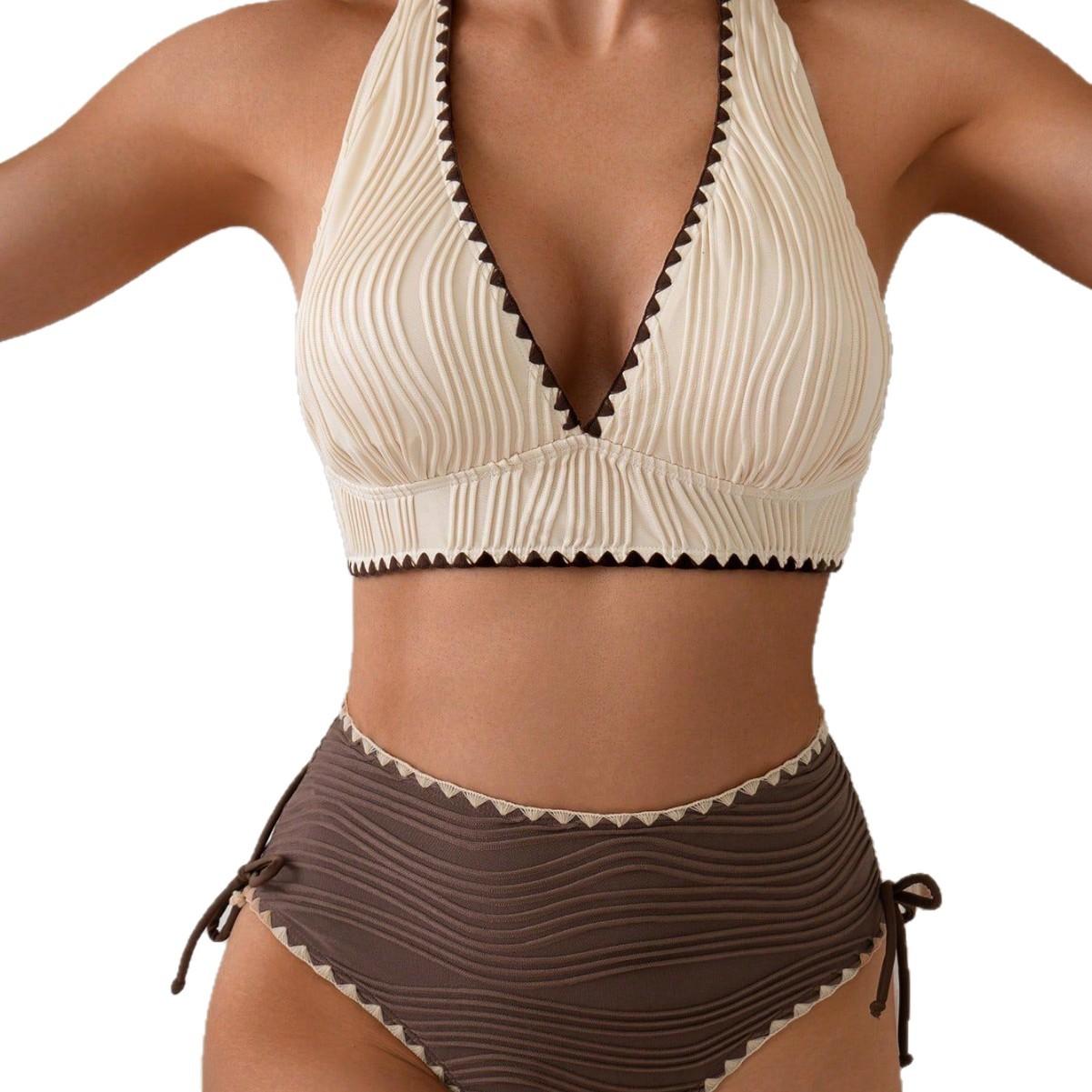 Chic High-Waisted Bikini with Ribbed Design – Stylish and Comfortable