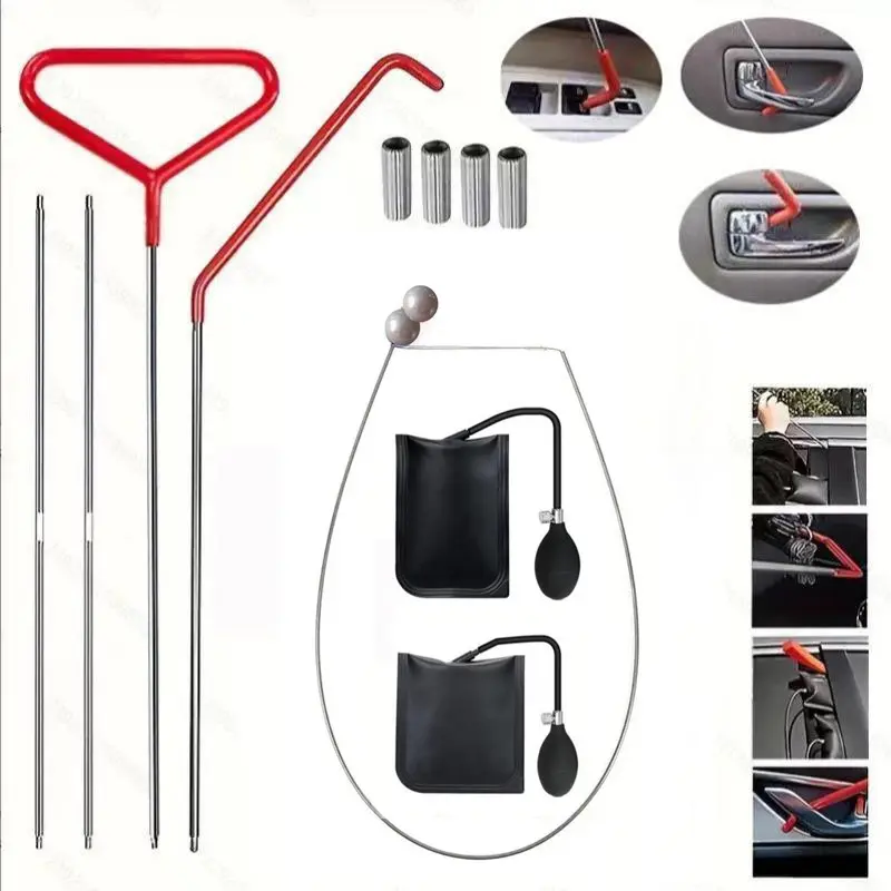 Car maintenance auxiliary hook, door handle, door lock, universal hook, door opening airbag, stainless steel puller, J-shaped hook, emergency tool, heavy-duty button, main control, long handle gripper set, Auto Body Tools