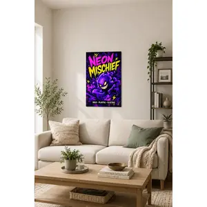 "Neon Mischief" Graffiti Style Haunter Canvas Art| Bold Purple Pokemon Print, Aesthetic Teen/Gaming Room Decor, Playful Modern Statement Poster Gift,wall decor,poster.