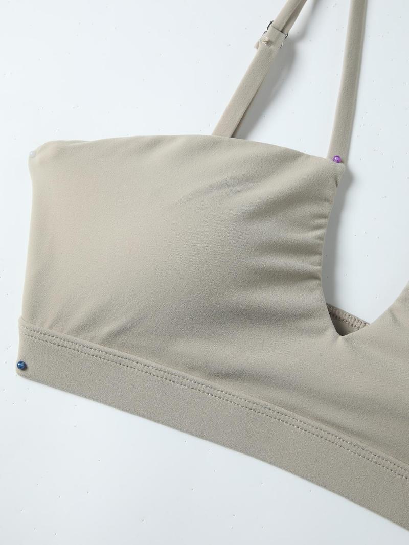 Women's Solid Color Criss Cross Athletic Fitted Sports Bra, High Stretch Breathable Comfortable Quick Drying Adjustable Spaghetti Strap Backless Wireless Sports Bra, Ladies Sportswear for Indoor Outdoor Wear