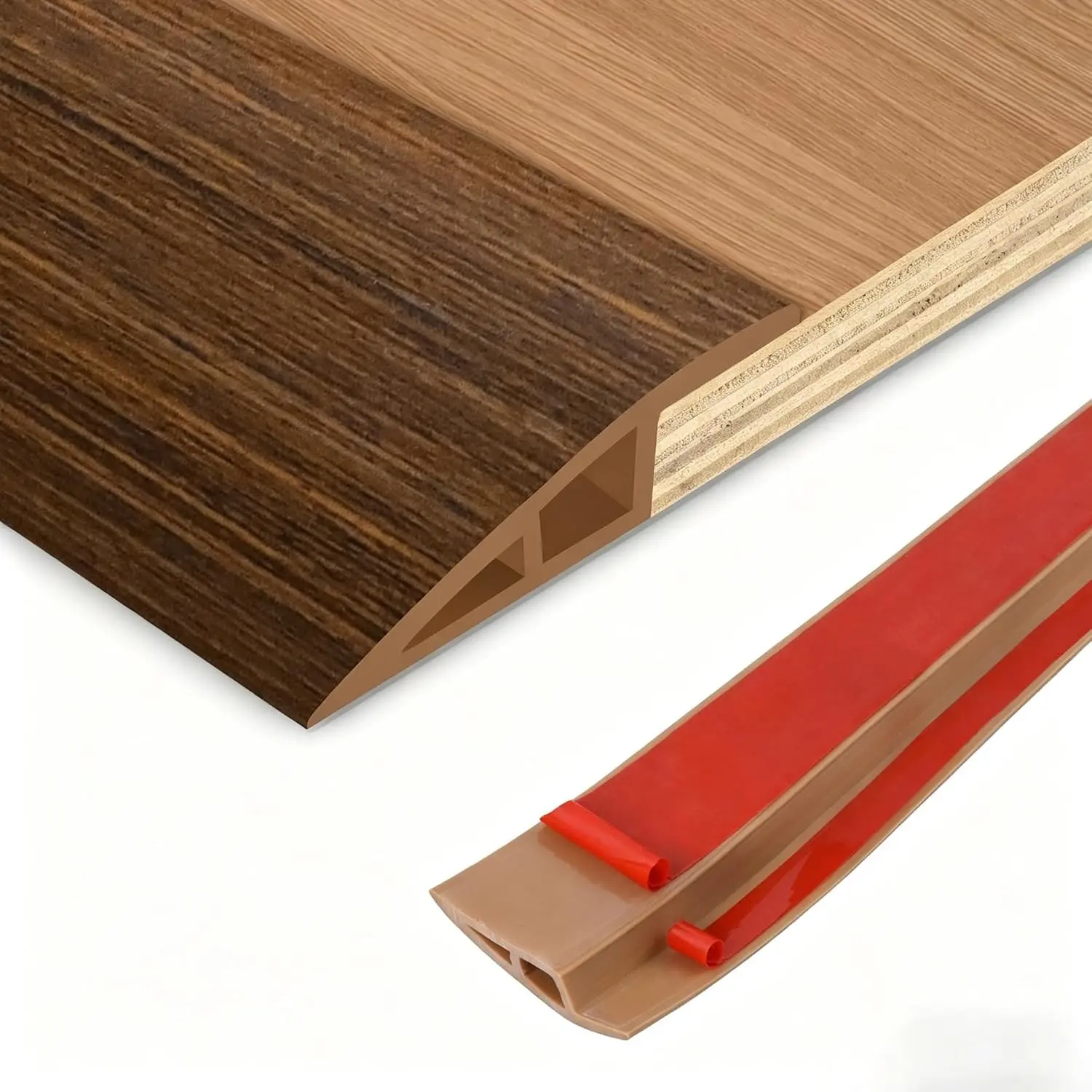 Self-Adhesive Vinyl Floor Transition Strip, Door Threshold Ramp & Edge Reducer for Carpet, Laminate, Tile, Brown Wood Grain, 3.3Ft, Fits 1/5" to 2/5" HeightGift